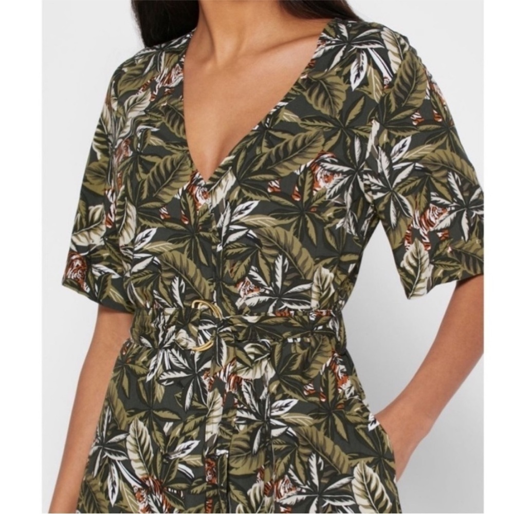 Banana Republic Tiger Leaf Wrap Midi Dress Asymmetrical Hem Petite 00 - Picture 4 of 14